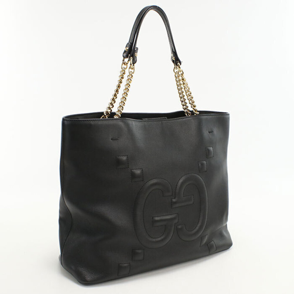 GUCCI tote bag chain strap GG embossed black